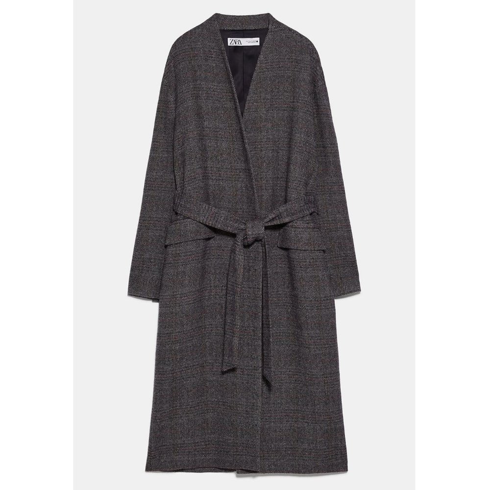 Zara Belted Herringbone Wool Coat - Picture 7 of 7